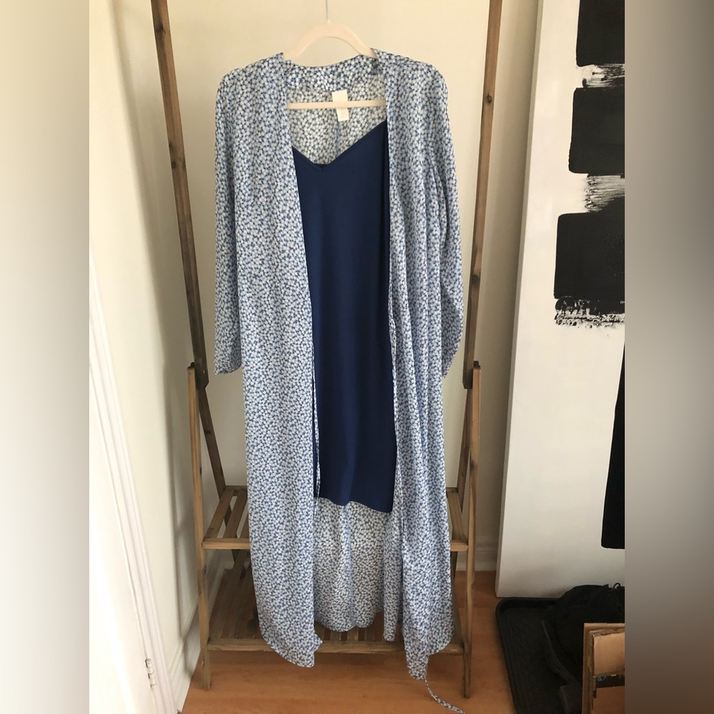 H&M floral wrap dress with navy slip